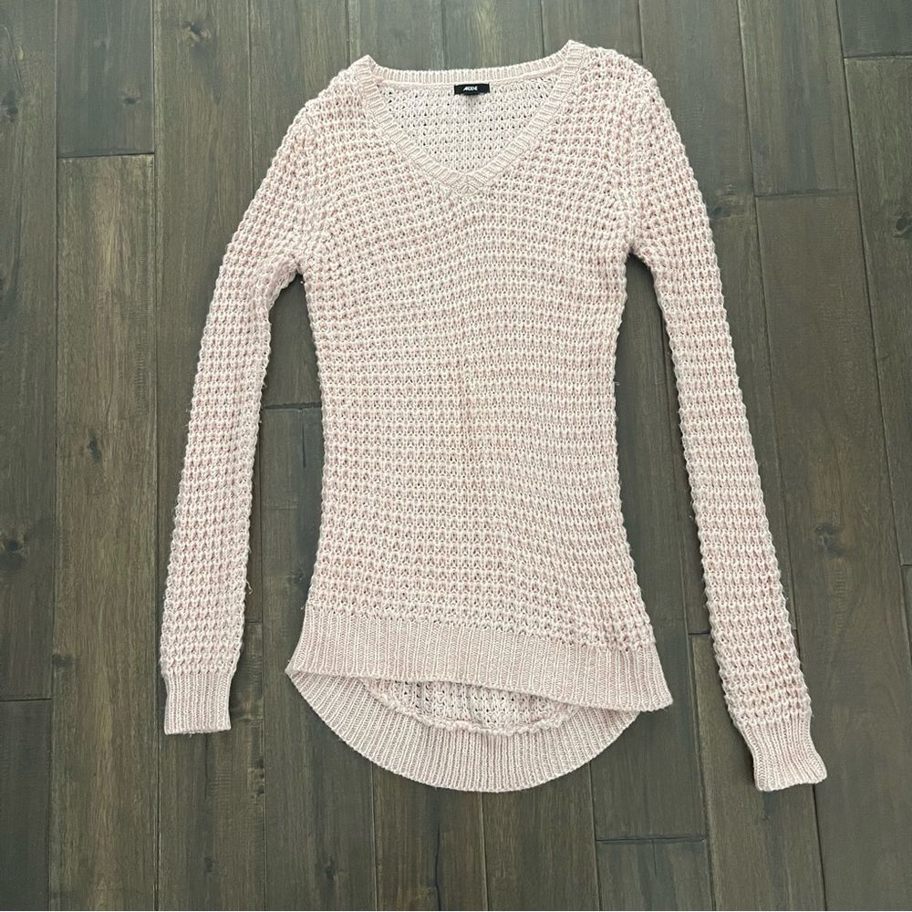 Ardene Long Light Pink Knitted V Neck Sweater S